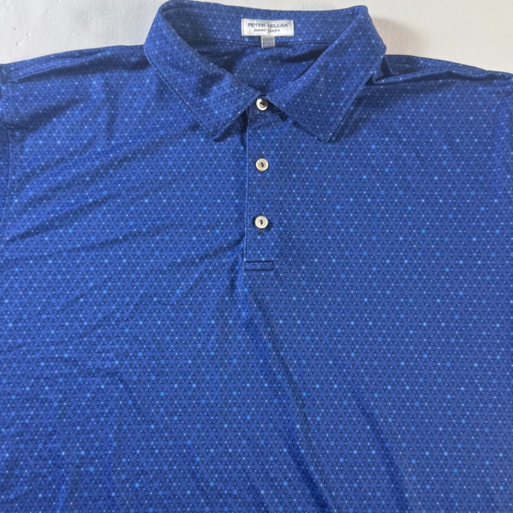 Peter Millar Summer Comfort Polo Shirt Mens XL‎ Geometric Short Sleeve Stretch